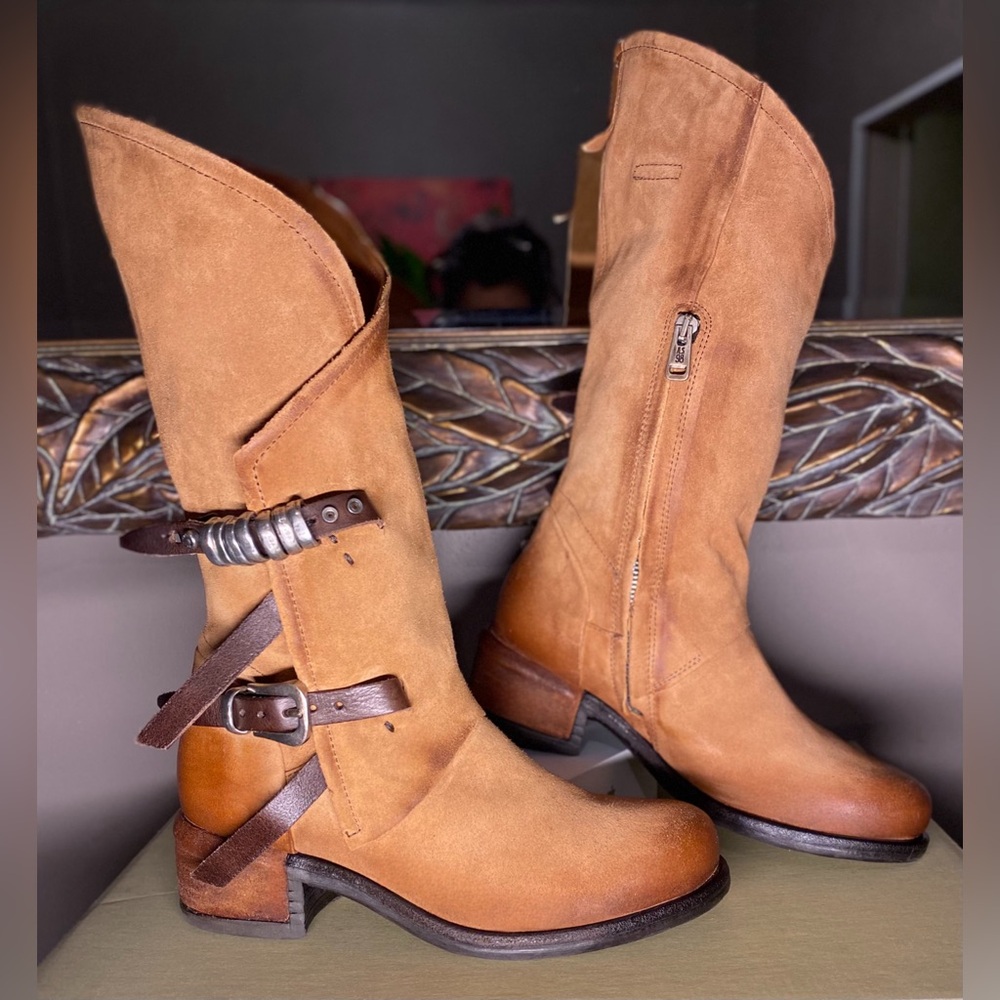 A.S.98 IVEN Tall Asymmetrical Italian Suede Women’s Boots • Sz 8 • Wrn 1x